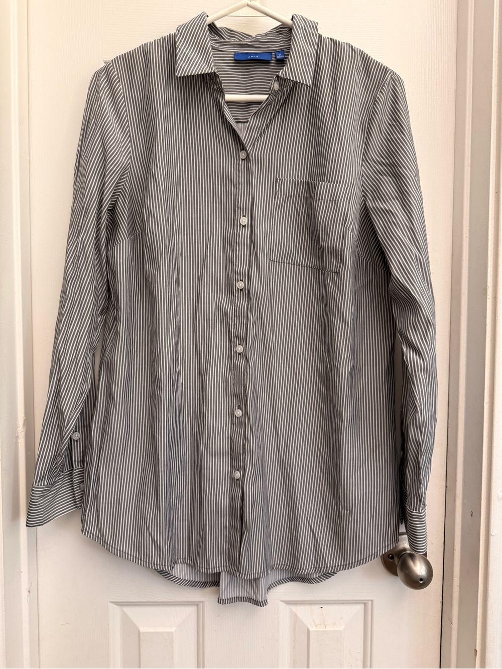 Classic Lightweight Woman’s Grey & White Stripe Button-Up Shirt